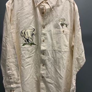 LA Loving Mens Ivory Denim Shirt Mountain Goats Size Large